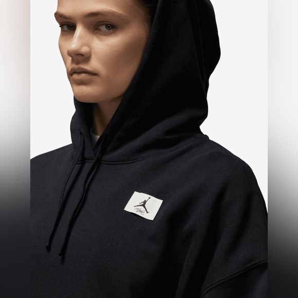 Jordan Flight Fleece Pullover Thick Oversized Hoodie Sweatshirt Womens Black - Picture 3 of 11